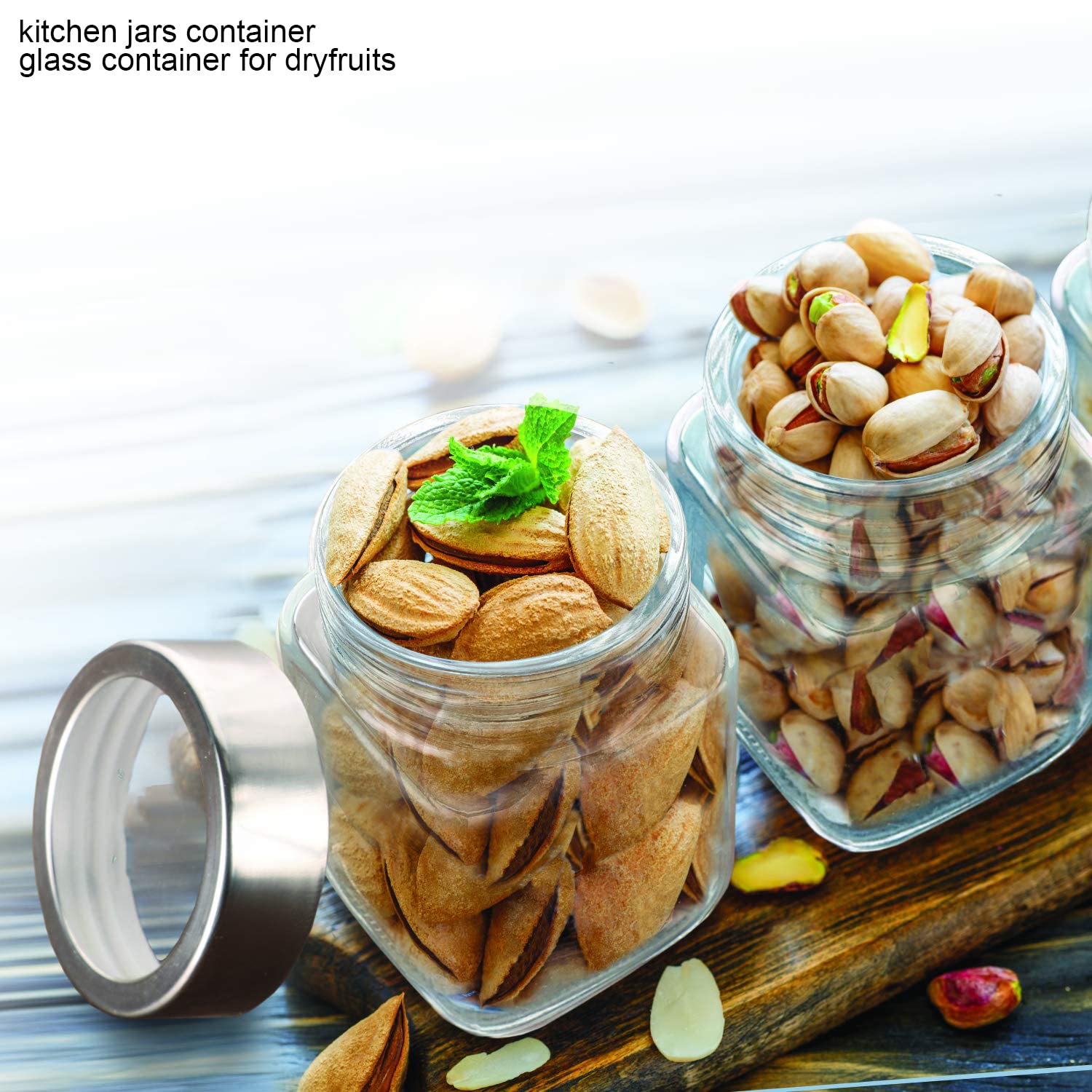 Brezzycloud Piraml Glass Cubical Square 600ml Transparent Glass Jars & Containers for Kitchen Pantry, Honey, Jams, Pickles, Cook